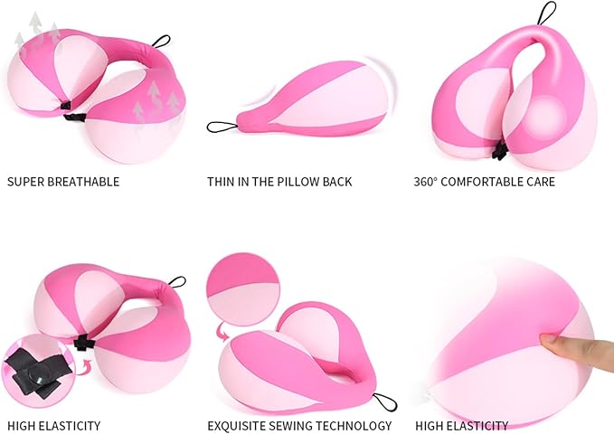 MOOB Kids Travel Pillow for Car Seat Kids Travel Neck Pillow U-Shape Car Seat Head Support Children Stroller Pillow Toddler Neck Pillow for Carseat Pink 3-12 Y/O