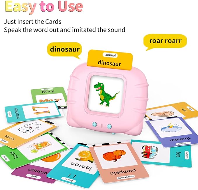 Educational Learning Toys - 520 Sight Words Talking Flash Cards, Autism Sensory Toys, Pocket Speech for Toddlers, Birthday Gift for 1 2 3 4 5 6 Year-Old Girls, Pink