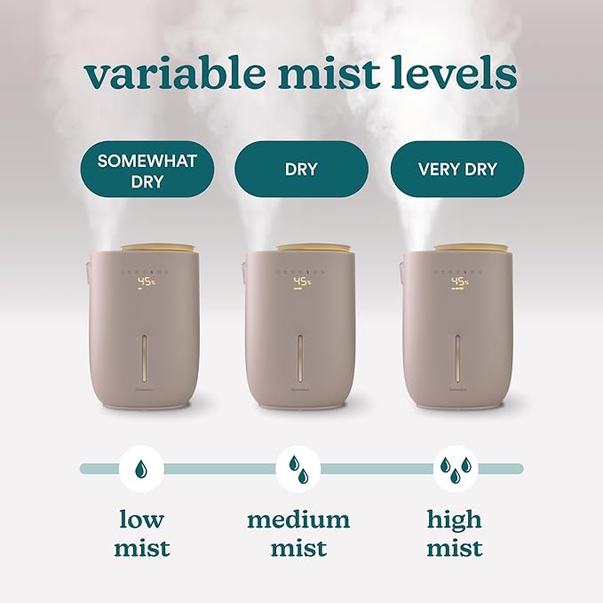 Homedics Natura Ultrasonic Warm & Cool Mist Humidifier, 1.3-Gal for Large Rooms, 60-Hr Runtime, Plant Holder, Programmable Humidity, Auto Shutoff, Nightlight Small Plant Compatible(Plant Not Included)