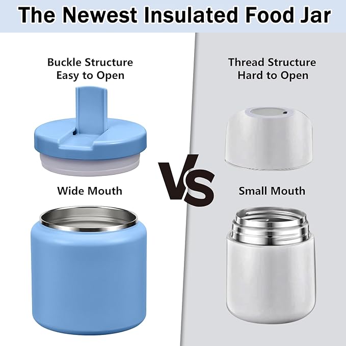 26oz Kids for Hot Food, Insulated Vacuum Food Jar with Buckle Lid, Stainless Steel Wide Mouth Leak Proof Insulated Lunch Container for School Picnic Travel, Sky Blue