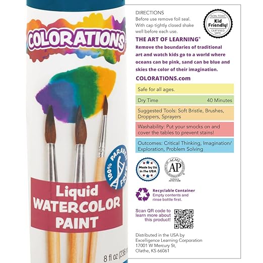 Colorations Liquid Watercolor Paint, 8 fl oz, Yellow, Non-Toxic, Painting, Kids, Craft, Hobby, Fun, Water Color, Posters, Cool effects, Versatile, Gift