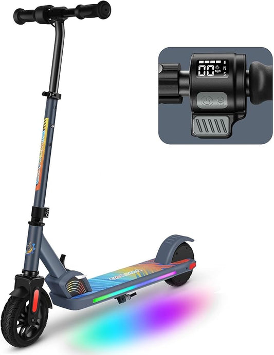 Caroma Electric Scooter for Kids Ages 6-12,150W/180WMotor,10 MPH Max Speed & 7 Miles,Colorful Lights,Adjustable Height & Speed,LED Display,Foldable Kids Electric Scooter 132 Lbs Max Load,Idea Gift