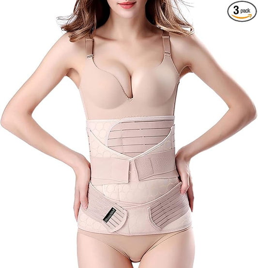 ChongErfei 3 in 1 Postpartum Support Recovery Belly Wrap Waist/Pelvis Belt Body Shaper Postnatal Shapewear,XL Beige