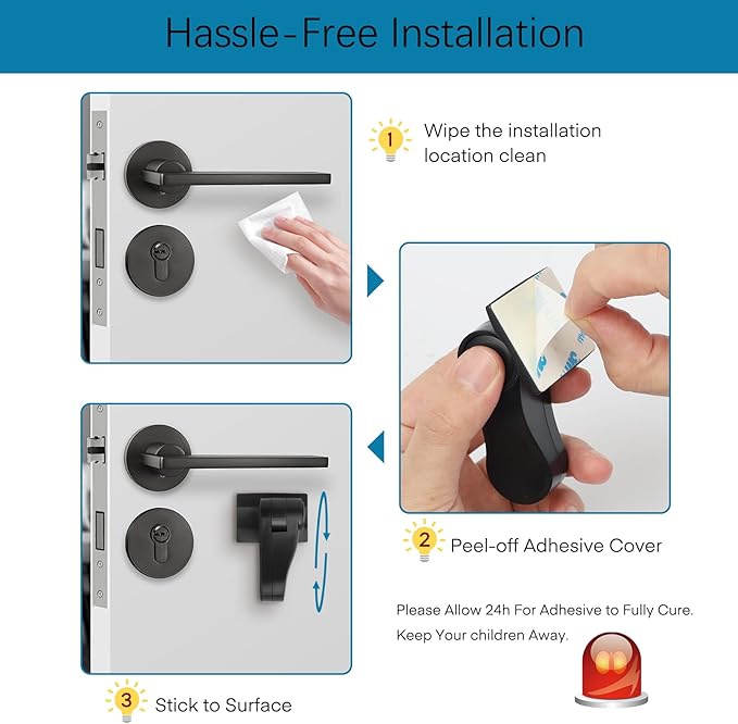 Child Proof Door Lever Lock - 2 Pack - Door Locks for Kids Safety - Door Knob Child Proof - Baby Proofing 3M Adhesive - Door Handle Child Proof - Baby Safety Locks for Toddlers - Black