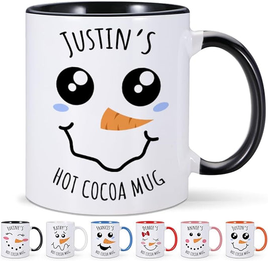 Custom Christmas Mugs Personalized Hot Cocoa Mug for Kids Snowman Hot Chocolate Mug Customized Winter Holiday Mugs 11 oz Christmas Ceramic Mug Xmas Gifts for Boys Girls Family Christmas Decorations