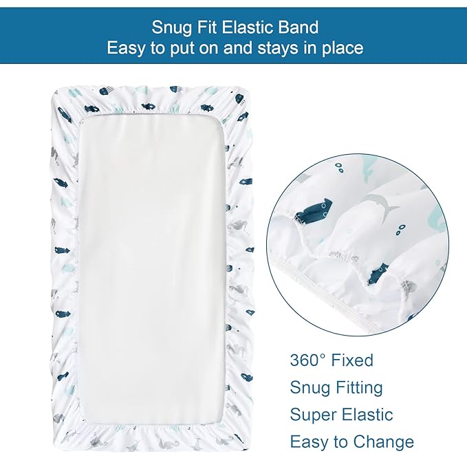 SPRINGSPIRIT Pack and Play Sheets, Pack n Play Sheets Ultra Soft, Mini Crib Sheets 4 Pack, Pack n Play Mattresses Sheets Compatible with Graco Pack n Play, Soft and Breathable, Aqua, Aqua + White