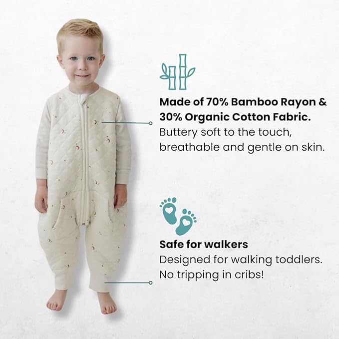 Tealbee Dreamsuit: Toddler Sleep Sack with Feet 3T 4T - 1.2 TOG All Season Baby Wearable Blanket for Walkers - Rayon made from Bamboo, Organic Cotton Sleep Bag - Moons Stars