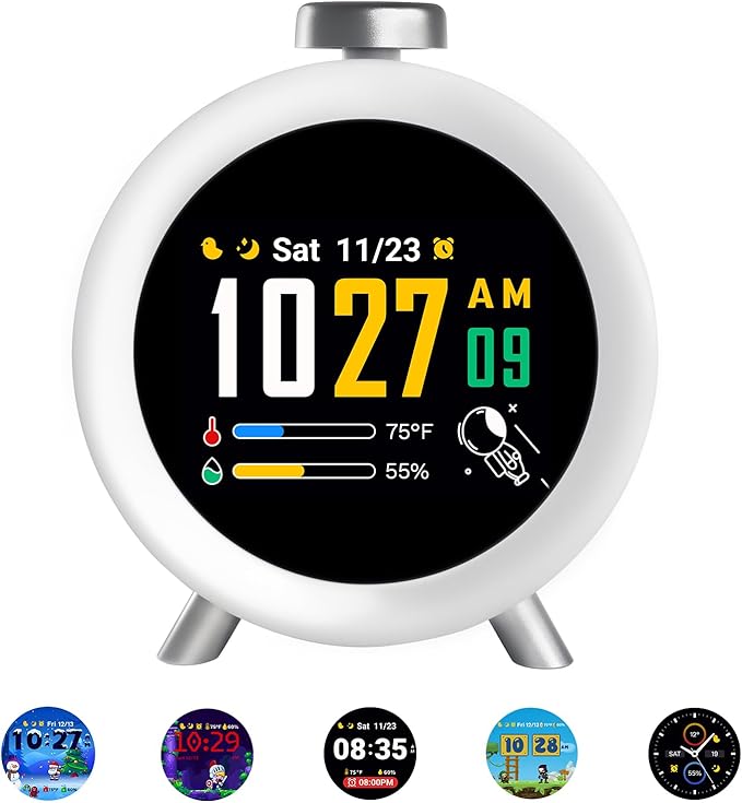 Dekala ChronoSense Alarm Clock for Bedroom Temperature Humidity, 7-Day Programmable 4 Alarms, 100dB Loud Gradual Alarm Clock Heavy Sleeper, IPS Screen Animation, Hourly Chime