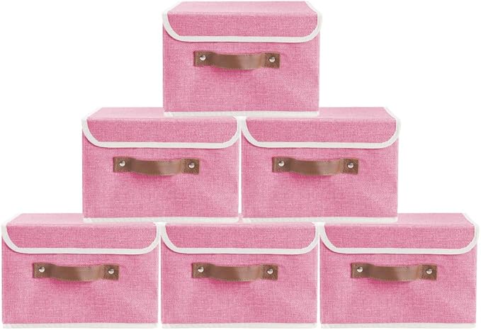 Lucky Monet Storage Bins Boxes with Lids 2 Pack Decorative Storage Boxes Collapsible Fabric Storage Basket Containers Lidded Storage Cube for Organizing Closet Home Office, 15"x 10"x 10" (Pink)
