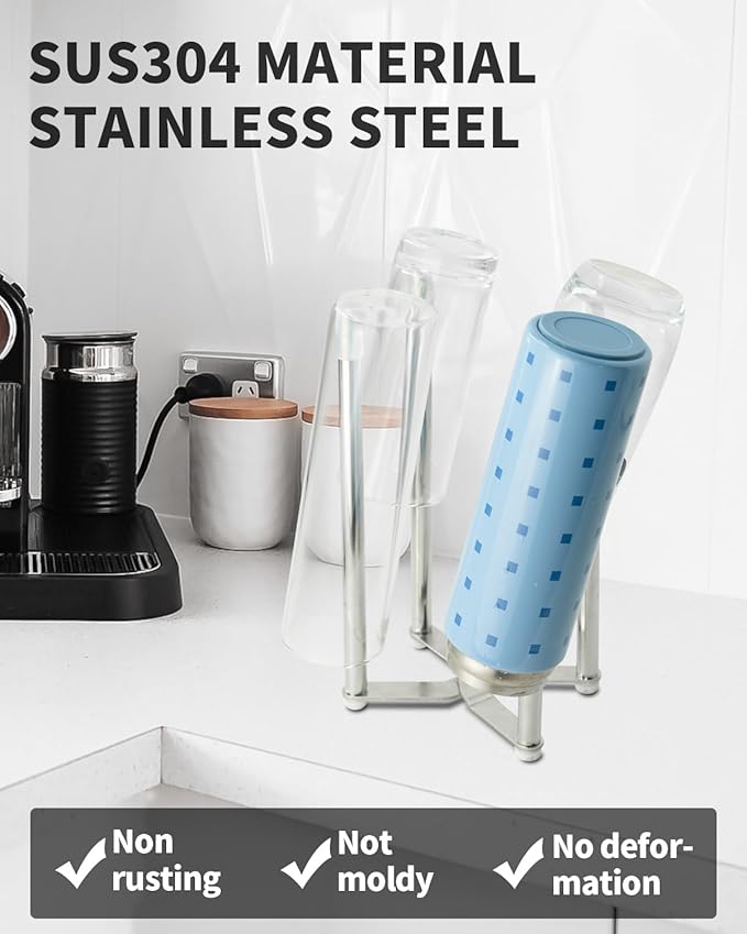 Drying Rack, Stainless Steel Kitchen Stand Holder for Bottles, Cups and Plastic Bags, Multifunctional Countertop Shelf