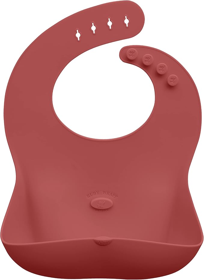 Abiie Ruby Wrapp Silicone Bibs for Babies with Front Pocket - Waterproof Bib - Stain Resistant - Silicone Toddler Bibs