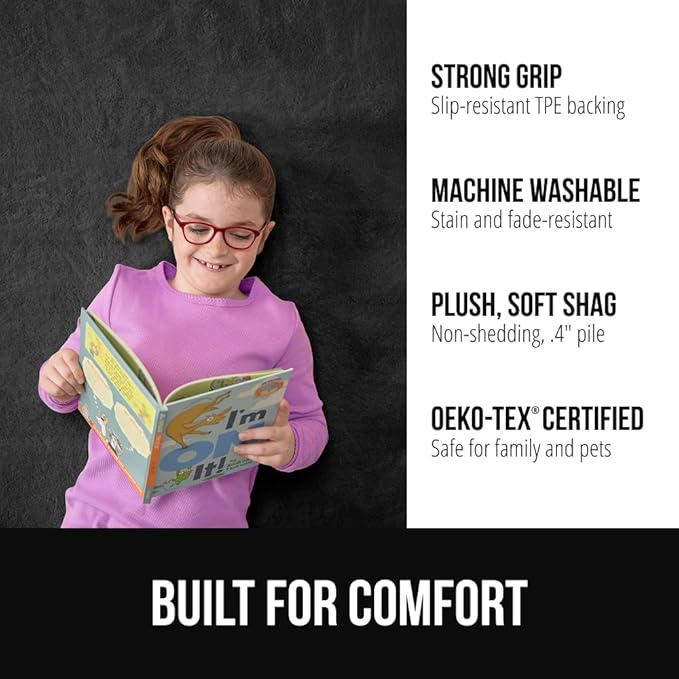 GORILLA GRIP Ultra Soft Washable Area Rug, 5x7, Stain and Slip Resistant Plush Thick Carpet for Bedroom Living Room, No Shed Floor Rugs, Pet Friendly, Dorm Essentials, Nursery Home Decor, Dark Gray