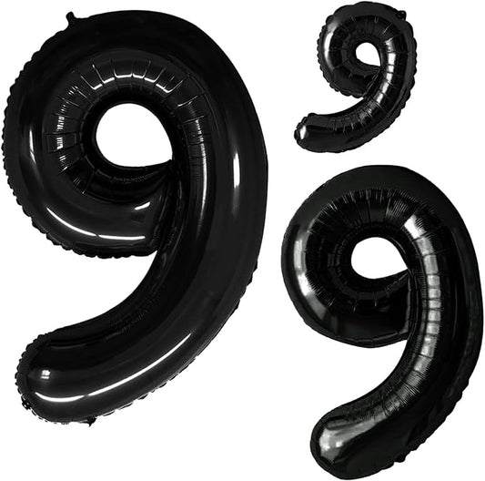 GOER Black Foil Balloons Number 9,Huge Number Balloons for 9th 19th 29th 39th 49th Birthday Party Supplies Anniversary Decorations (3 pcs,42 inch,32 inch,16inch)