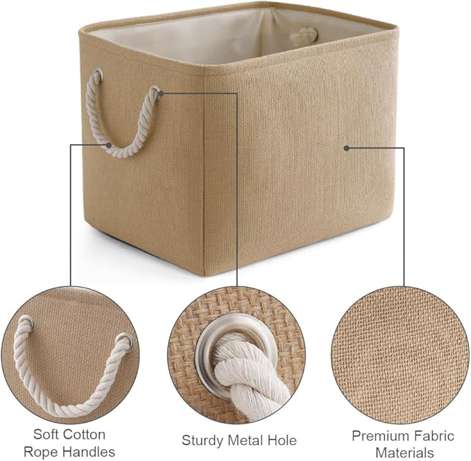 TheWarmHome Organization and Storage Basket for Organizing - 3 Pack 16x12x12 inch Cube Fabric Storage Cubes, Storage Bin for Shelves Gift Closet Organizer Cloth Toy (Beige)