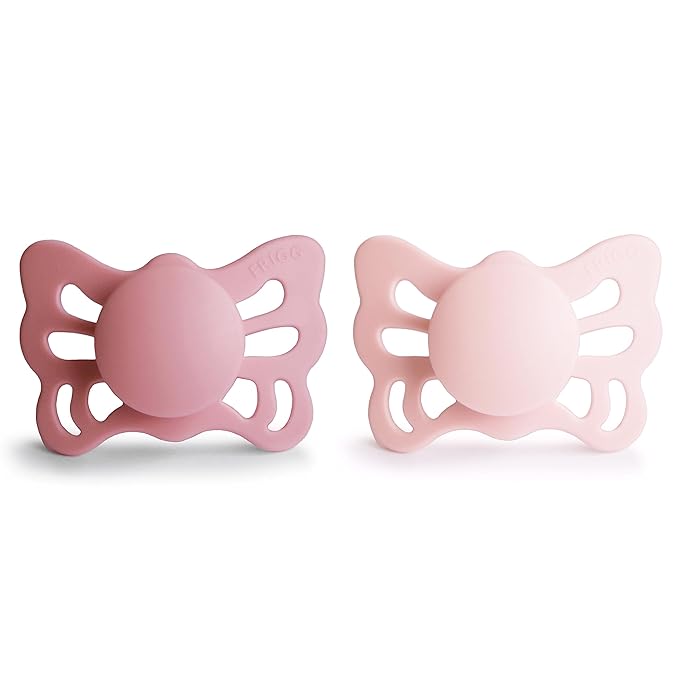 FRIGG Butterfly Anatomical SilkySoft Silicone Baby Pacifier | Made in Denmark | BPA-Free (Cedar/Baby Pink, 0-6 Months)