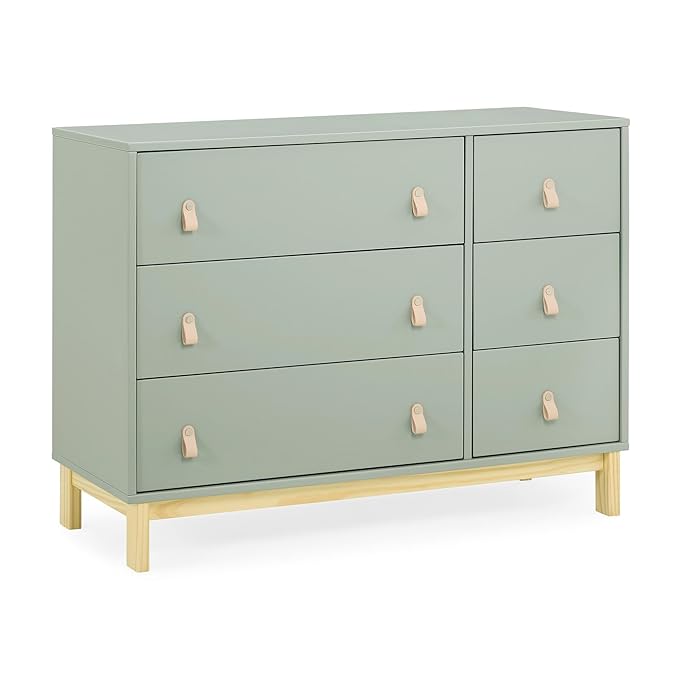 Delta Children babyGap Legacy 6 Drawer Dresser with Leather Pulls and Interlocking Drawers Greenguard Gold Certified, Sage Green w/Natural