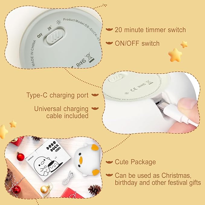 Duck Lamp, Cute Pea Duck Night Light, 2 Levels Dimmable Ducky Night Lamp, LED Squishy Animal Light for Kids Sleep, Rechargeable Bedside Touch Silicone Lamp, Unique Dorm Decor Gift Toy