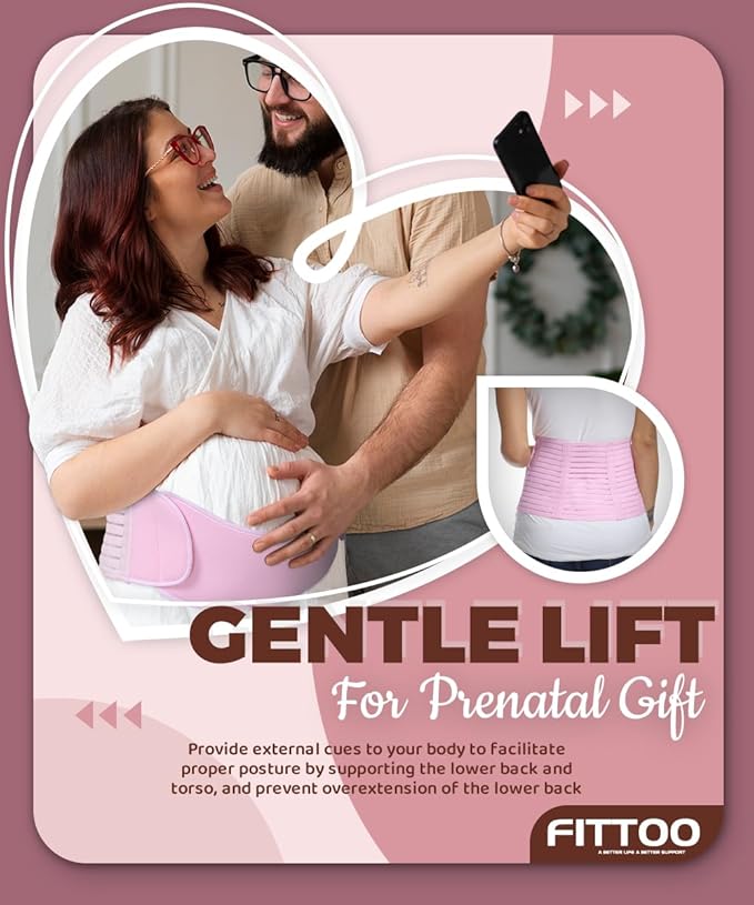 FITTOO Maternity Belt Back Support Belly Band Pregnancy Belt Support Brace Abdominal Binder Waist Support Beige L