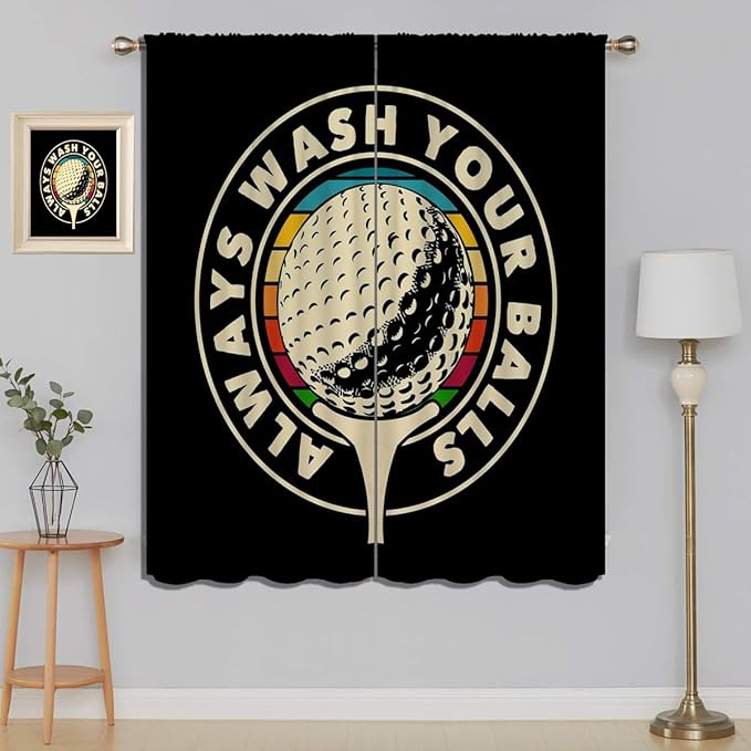 Golf Blackout Curtains for Boy Girl Room Darkening Decor,Sport Theme and White Motto Dark Background Bedroom Living Room Home Rod Pocket Thermal Insulated Window Curtain/Drapes Panel,84x72 Inch…