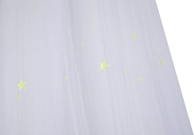 BCBYou Bed Canopy Mosquito Net with Fluorescent Stars Glow in Dark for Baby, Kids, and Adults, for Cover The Baby Crib, Kid Bed, Girls Bed Or Full Size Bed (White)