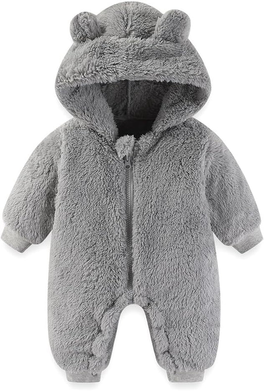 Newborn Baby Bear Outfit Suit Girls Boys Fleece Jumpsuit Romper Hooded Winter Snowsuit Clothes