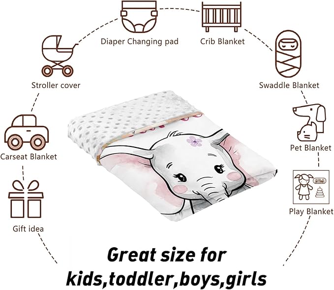 Custom Name Crib Bedding Set - Elephant Theme, Personalized Purple FlowerNursery Bedding 3-Piece Set– Soft Blanket, Fitted Sheet, Changing Pad Cover – for Newborns Girls Nursery Gifts