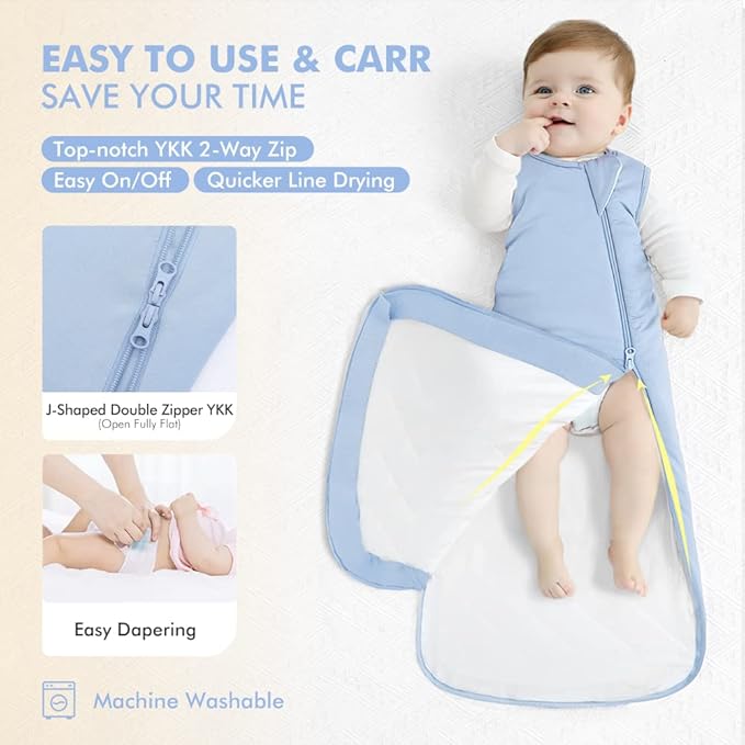 HAPIU Unisex Rayon Made from Bamboo Baby Sleep Sack TOG 1.0, 2-Way Zipper YKK, Wearable Blanket Baby