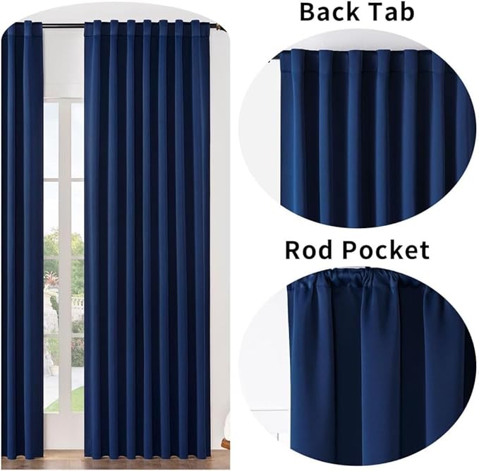 Joydeco Custom Blackout Curtains for Bedroom, 1 Panel Room Darkening Curtains & Drapes for Living Room Window Rod Pocket Back Tab (Custom Size,Navy Blue)