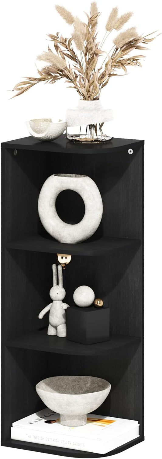 Furinno Pasir 3-Tier Corner Open Shelf Bookcase, Blackwood