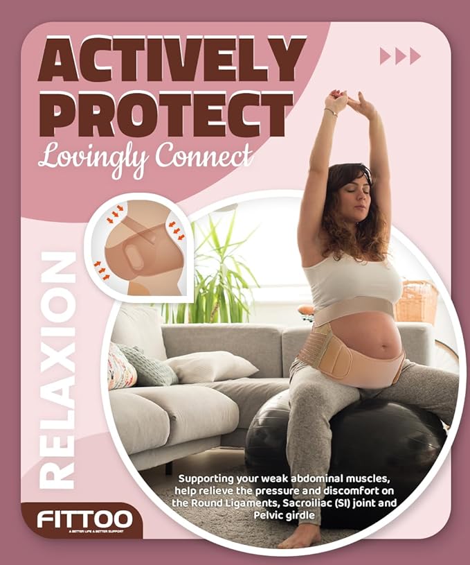 FITTOO Maternity Belt Back Support Belly Band Pregnancy Belt Support Brace Abdominal Binder Waist Support Black XL
