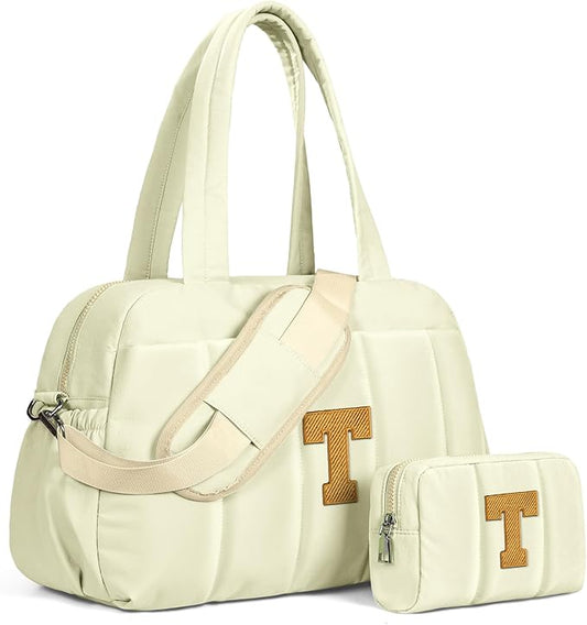 Duffle Bag for Travel Women, Travel Bags，Bridal Shower Gifts-Initial Overnight Bag with Wet Pocket，Lightweight Weekender Bags Personalized Gym Tote with Makeup Pouch