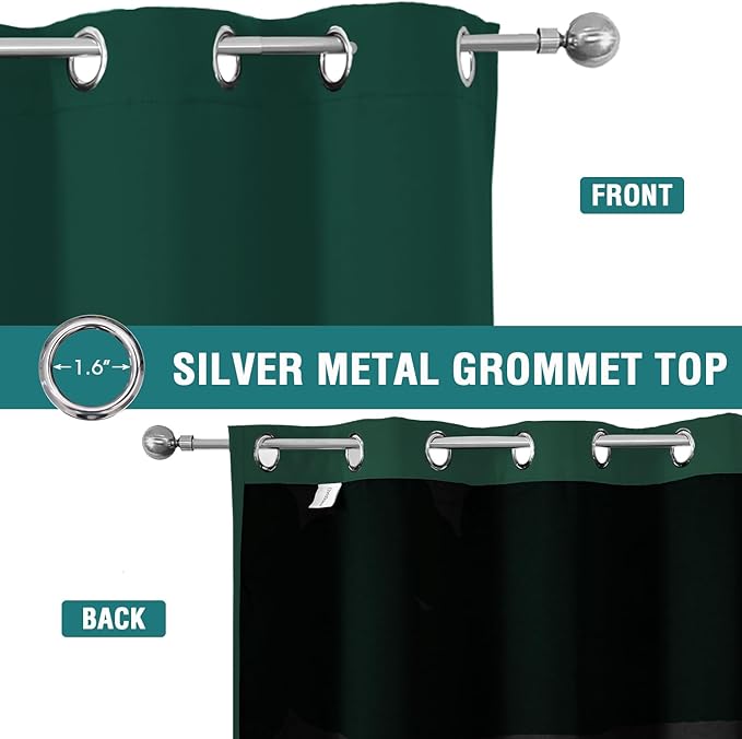 ChrisDowa 100% Blackout Curtains 120 inch Long for Bedroom with Black Liner, 2 Thick Layers Total Blackout Thermal Insulated Grommet Long Window Curtains 2 Panels Set (Forest Green, 52 x 120 Inch)