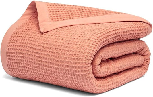 Salt Earth GOTS Certified 100% Organic Cotton Throw Blanket, 108" X 90" Waffle Blankets & Throws for Bed, Throw Blanket for Couch, Modern & Cozy Blanket, All Seasons, Comfy and Soft Blanket(Sun Bay)