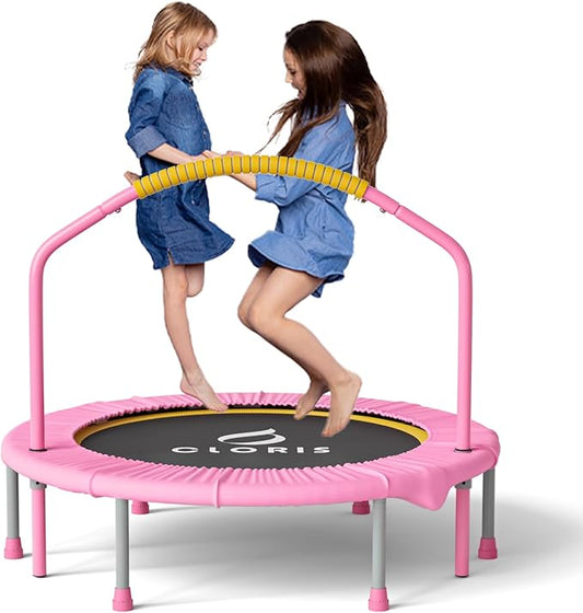 CLORIS 38in/48in Folding Trampoline - Max Load 220lbs / 450lbs Mini Trampoline Rebounder Trampoline for Adults with Adjustable Foam Handle, with safty Padded Cover Best Gift for Kids/Adult