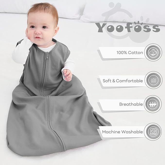 Yoofoss Baby Sleep Sack 18-24 Months Baby Wearable Blanket 100% Organic Cotton 2-Way Zipper Toddler Sleeping Sack，3 Pack Soft Lightweight Sleep Sacks for Babies