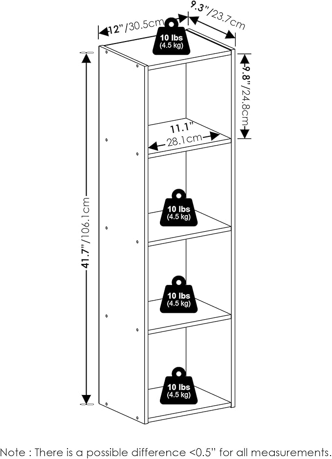 Furinno Pasir 4-Tier Open Shelf Bookcase, Bookshelf, Amber Pine