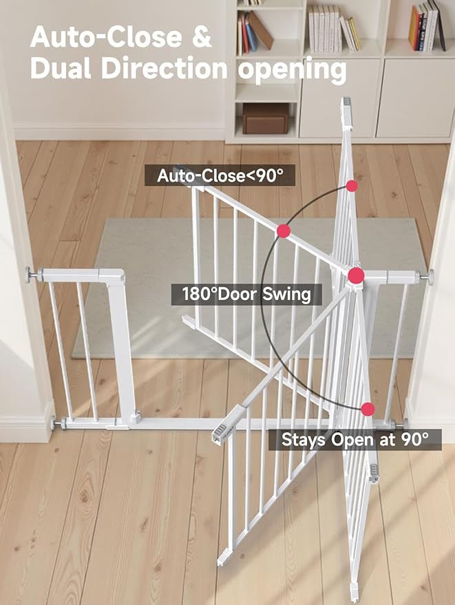 29.5-40.5" Baby Gate for Stairs, Dog Gate for Doorways, Walk Thru Auto Close Metal Baby Safety Gate for The House, Stairs and Doorways, Child Gate Pressure Mounted, Pet Gate for Dog Indoor - White