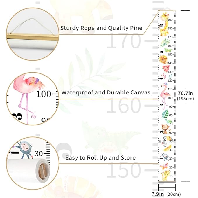 Baby Growth Chart for Wall - Height Chart for Kids Nursery Decor Wall Hanging Measurement Ruler with Black Scroll Toddlers Room Decor Birthday Christmas Gifts for Boys Girls 79"X7.9" (Sports Balls)