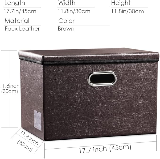 PRANDOM Large Stackable Storage Boxes with Lids [5-Pack] Leather Fabric Foldable Storage Bins Organizer Containers Baskets Cubes with Cover for Bedroom Closet Office Nursery Brown(17.7x11.8x11.8)