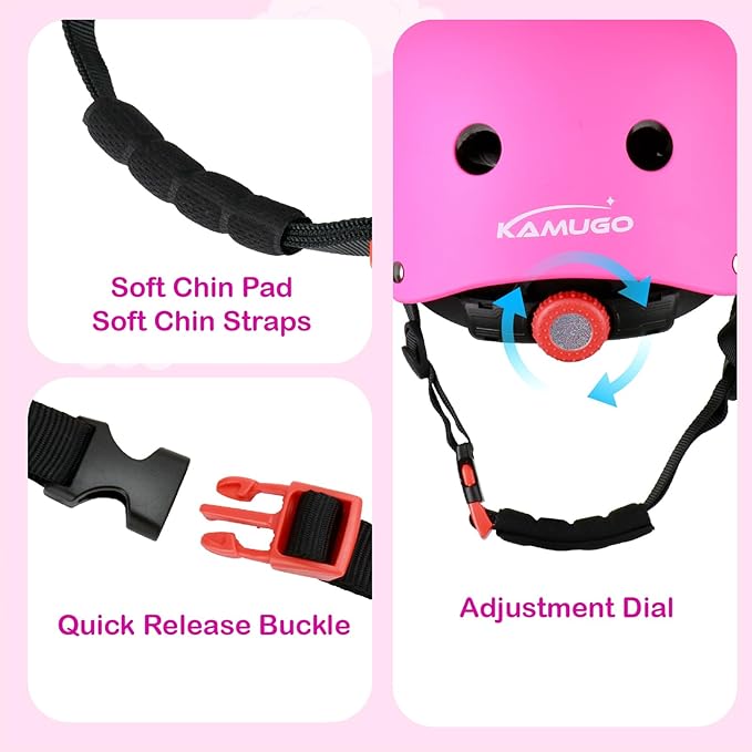 KAMUGO Kids Bike Helmet, Toddler Helmet for Ages 2-8 Boys Girls with Sports Protective Gear Set Knee Elbow Wrist Pads for Skateboard Cycling Scooter Rollerblading