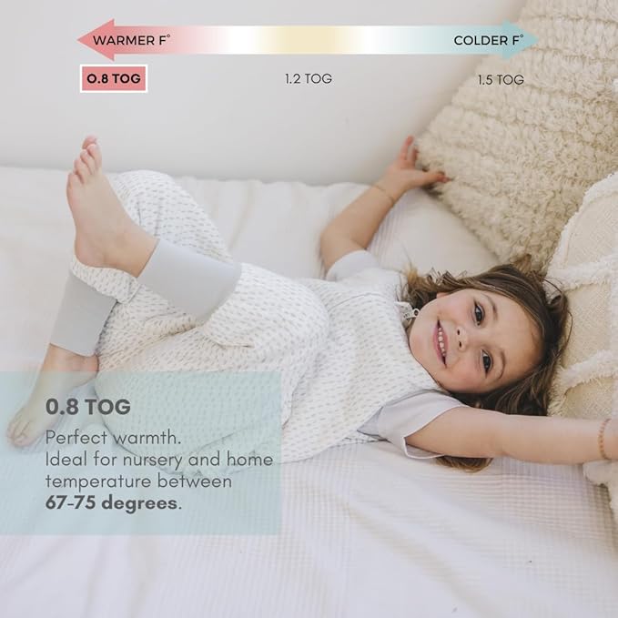 Tealbee DREAMSUIT: Toddler Sleep Sack with Feet 12-18 Months, 18-24 Months - 0.8 TOG Lightweight Summer Baby Wearable Blanket for Walkers - Rayon Made from Bamboo, Organic Cotton Sleeping Bag - Dash