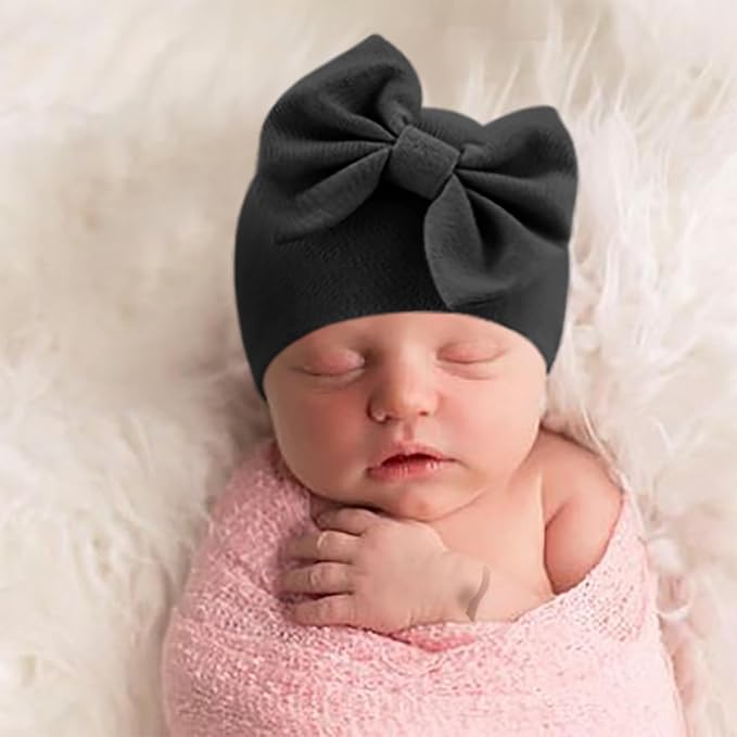 BQUBO Newborn Baby Hats Mittens Set Hospital Hat Beanie Infant Bow Hats Baby Gloves No Scratch Mittens for 0-6 Months
