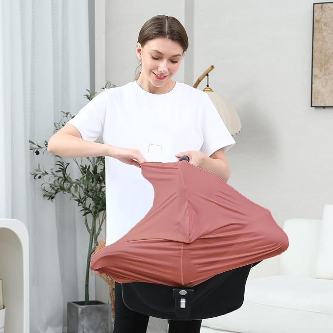 Car Seat Cover Baby for Nursing, Baby Breastfeeding Cover Carseat Canopy Covers, Solid Color Multi-use Nursing Cover for Babies (Bronze red)