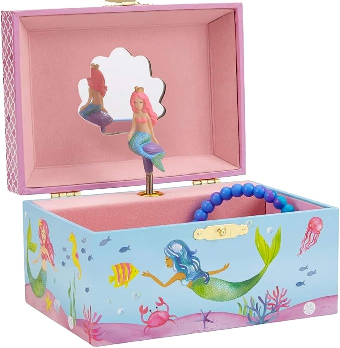 Jewelkeeper Musical Jewelry Box for Girls, Underwater Mermaid Jewelry Boxes, Over The Waves Tune and Spinning Mermaid Doll, Girls Gifts Music Box