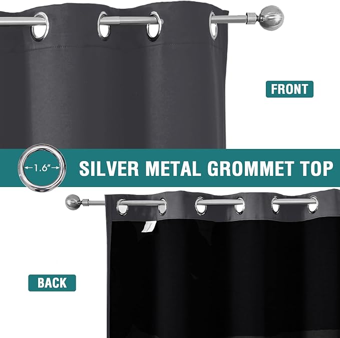 ChrisDowa 100% Blackout Curtains 84 inch Long for Bedroom with Black Liner, Extra Wide 2 Thick Layers Total Blackout Thermal Insulated Grommet Window Curtains 2 Panels Set (Dark Grey, 60 x 84 Inch)