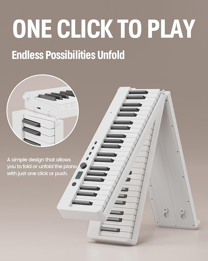 Finger Dance Folding Piano Keyboard 88 Keys, Portable Electric Keyboard with Bluetooth MIDI, Full Size Digital Piano, Wood Grain, Semi-Weighted, Touch Sensitive, with Storage Bag for Beginner