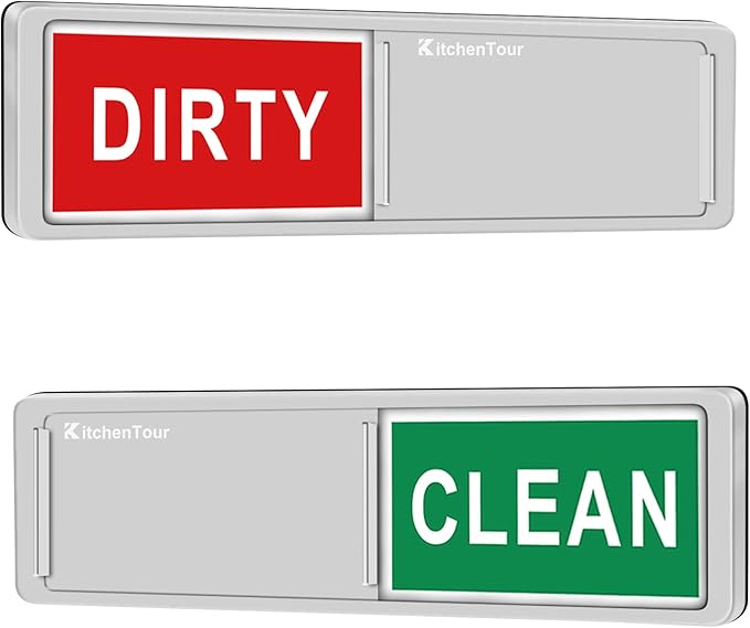KitchenTour Clean Dirty Magnet for Dishwasher Upgrade Super Strong Magnet - Easy to Read Non-Scratch Magnetic Silver Indicator Sign with Clear, Bold & Colored Text Silver