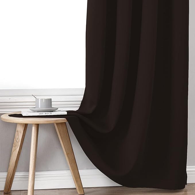 ChrisDowa 100% Blackout Curtains 80 inch Long for Bedroom with Black Liner, 2 Thick Layers Total Blackout Thermal Insulated Grommet Window Curtains 2 Panels Set (Brown, 52 x 80 Inch)