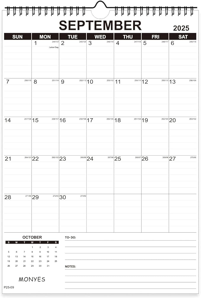 2025-2026 Wall Calendar, 17" x 12" Academic Calendar, Monthly Calendar with Wire Binding & Hanging Hook, Large Wall Calendar, Desk Calendar