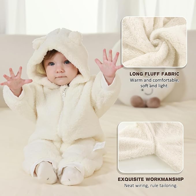 Newborn Baby Bear Outfit Suit Girls Boys Fleece Jumpsuit Romper Hooded Winter Snowsuit Clothes